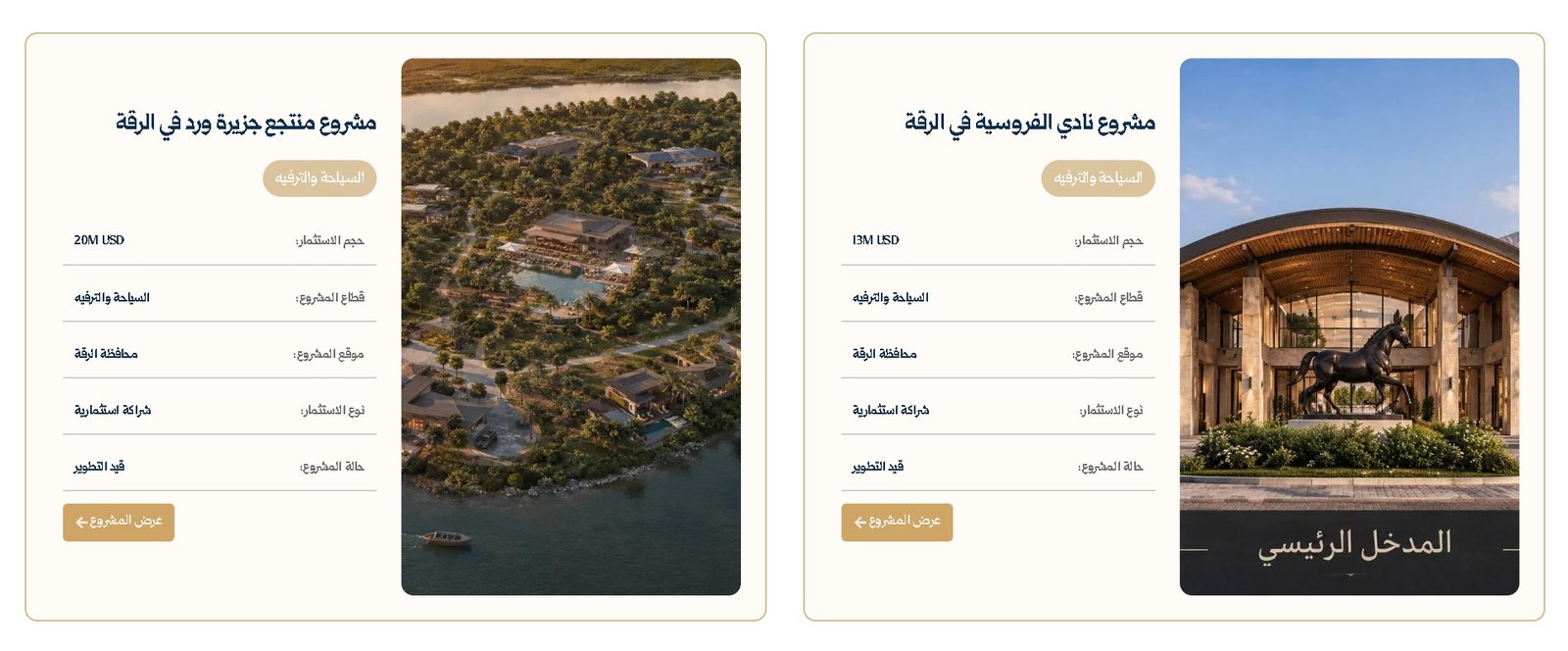 مشاريع مجموعة كيان المعلن عنها في محافظة الرقة بحسب موقعهم الرسمي